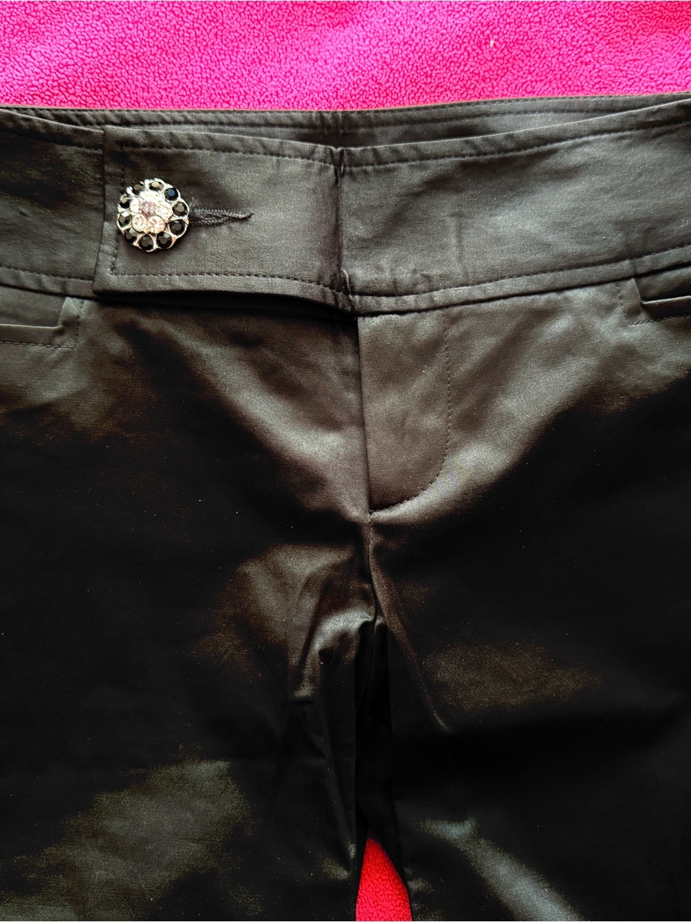 Nanette Lepore Women’s Black Flare Pants with Rhinestone Button Detail - Picture 3 of 5